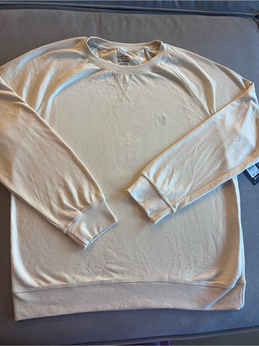 Chaps Super Soft Men’s Beige Solid Crewneck Pullover Fleece XL Butter Yellow